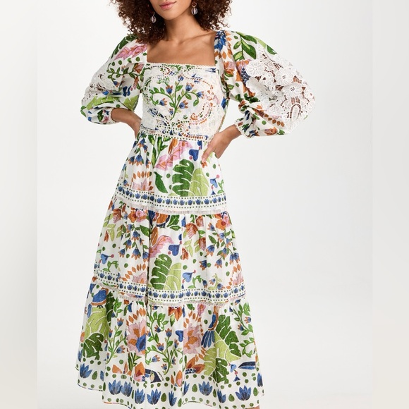 🌺🎉HP🎉🌺 NWOT Farm Rio Summer Garden Lace Midi Dress - Picture 8 of 16